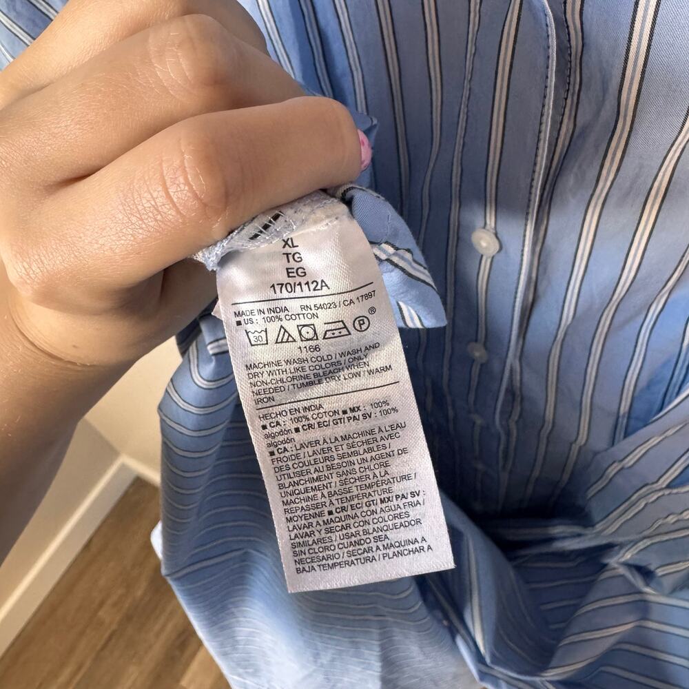 Old Navy Pintuck Waist Midi Shirt Dress Blue White Stripe XL 100% Cotton NWT - Picture 8 of 8
